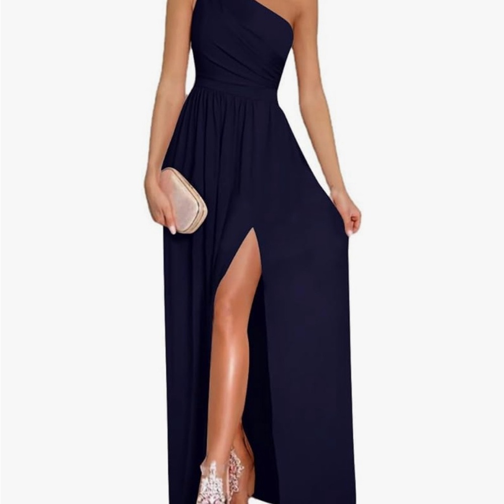 Blue Asymmetrical Maxi Gown with Slit for Prom